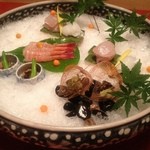 料亭 金城樓 - 向付け（夕食）の刺身は河原で紅葉狩りの風情