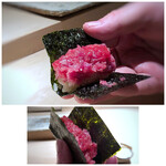 菊鮨 - 中落ち巻き・・タップリの中落ちが入り、海苔も美味しいの。