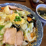 開花亭 - ミックスそば(半焼き麺と半揚げ麺に野菜あんかけ)@780円大盛り+150円(税込)