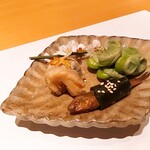 喜想庵 ささ木 - 【お通し】「そら豆　もろこ甘露煮　太刀魚南蛮漬け」