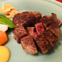 くいしんぼー山中 - ヒレステーキ180g
                    赤身の断面と焼き目のコントラストがたまらなく旨そう
