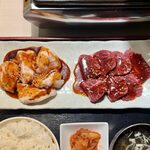 Fasuto Yakiniku Daburu - ハラミ・ホルモンセット（200g） ¥1,430 のハラミ、ホルモン