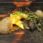 アルカナイズ - 夕食：赤座海老 葱 黒にんにく