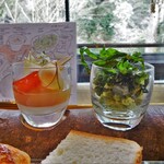 アルカナイズ - 朝食：フロマージュブランとジャスミン林檎、炙ったヤリイカとキャベツのカクテル ライム風味