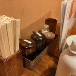 居酒屋もっこり - 卓上の調味料。