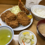 とんかつ山家 - ヒレカツ大、エビフライ、ご飯少なめ