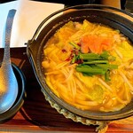 つるとんたん UDON NOODLE Brasserie - あご出汁仕立て 牛もつ明太子のおうどん①