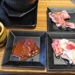 熟成焼肉いちばん - １回目　秘伝の壺　熟成カルビ、レバー（味噌）、やわらかハラミ（タレ）、熟成カルビ（タレ）２人前