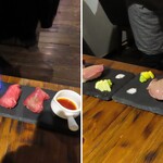 Niku Barugyu- - 炙り中の｢ぷりっぷり！牛タンの肉寿司｣