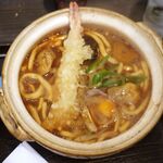 めん処 元祿 - デラックス煮込みランチ大海老天ともち入り。1500円。めん処 元禄(愛知県知立市)食彩品館.jp撮影