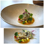 MAISON LAFITE - ＊虎河豚は軽く炙り身だけでなく皮も入っているので、香ばしさも感じますしコリコリとした食感も楽しめます。 フルーツトマトの軽い酸味と甘味が、淡泊な河豚の味わいにマッチして美味。