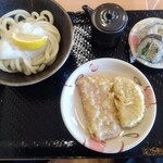 Kogane Seimenjo - 醤油うどん(小)320円＋サラダ巻き130円＋ベーコン天100円＋タケノコ天100円