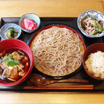 揚げ茄子と青葱の蕎麦定食