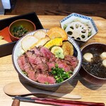 和食酒場 風花 - 黒毛和牛と季節野菜のステーキ丼　1480円