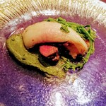 Gibier MIYAMA - 猪の炭火焼き、赤身と脂身に木の芽ソース