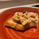 にい留 - 余市の鮟肝と香川の車麩にシチリア産ピスタチオ