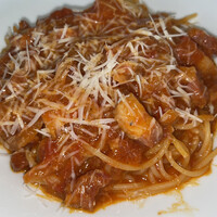 ラ・ベットラ・ダ・オチアイ ナゴヤ - PRANZO（ランチ）B（税込 3,960円）評価＝○：ベーコンと玉葱のトマトソーススパゲティ