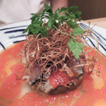 シェ・ヒャクタケ - 冷たい前菜　松輪の鯖の燻製と焼きナス　ミルフィーユ仕立て