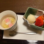 紀伊乃国屋　別亭 - 百合根冷汁粉＋りんごシャーベット＋苺