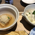 界 霧島 - 厚揚げ豆腐・鶏とおからのつくね、おぼろ豆腐