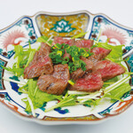 Seared Omi beef skirt steak