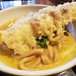 カレーうどん 千吉 - 料理写真:ちくわ天 ～ 全粒粉麺 (千吉特製麺もしくは全粒粉麺の２つから選べる) ちくわ、ご飯、香物付き、790円