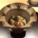 Nakamoto - 白子の炙りに子持ち烏賊、あおさ餡掛け。白子トロトロ、烏賊モチモチ、餡掛けのお出汁も美味しい。