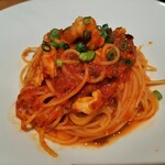 タヴェルネッタ・ダ・キタヤマ - 火入れしても小さくならない、ブリッと弾力のある小海老がゴロゴロ贅沢！風味良いトマトソースに小海老の旨味が完璧な相性