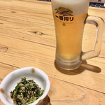 海龍 - 生ビール(中)
            (お通し)ほうれん草の胡麻和え