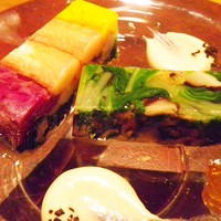 六雁 - 煮こごり　蟹と菊菜　　占地　ほうれん草　野菜おひたし