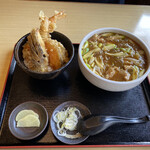 蕎麦 天ぷら 結庵 - 2021年3月。カレー南蛮蕎麦850円と揚げたてサクサクミニ天丼450円。