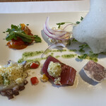 ピアット スズキ チンクエ - 料理写真:前菜6種　いつもの泡醤油