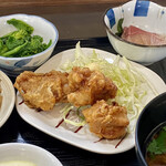ささら - 菜花からし和え 鶏肉唐揚げ ブリ刺身