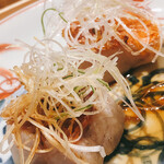 温石 - 白髪ネギをトッピングしちゃいました。少量のミドリが目に優しい彩りを添えます