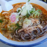 そば処 太陽 - うどんそばにピリ辛肉トッピング