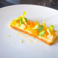 ラ・ボンヌターブル - ・柑橘とそら豆のチーズケーキ
                    でこぽん、ハッサク、甘夏ゼリー
                    ベルガモットの香り