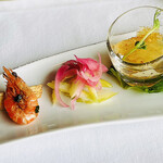 ヘイフンテラス - マコモダケと芝海老　赤玉葱とセロリ　クラゲ酢