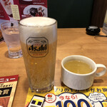 ガスト - ハッピーアワーの生ビール200円に日替わりランチのスープ。