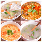 흰 생선과 야채 조림 수프, 술라탕, 야채 수프, 토마토와 계란 수프