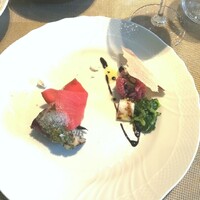 La Brianza - 前菜盛り合わせカツオのカルパッチョとプレザオーラタルタル。手間隙かけて作られたプレザオーラねっとりしっとり生肉とは違う濃厚なおいしさ、さばきたてカツオ新鮮やっぱりおいしい～