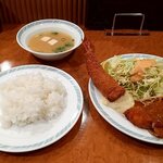 Genji - トンカツ+エビフライ定食 税込1380円