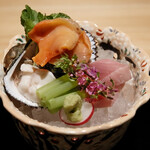 Ginza Kousui - 赤貝、メジマグロ、鯛の白子
