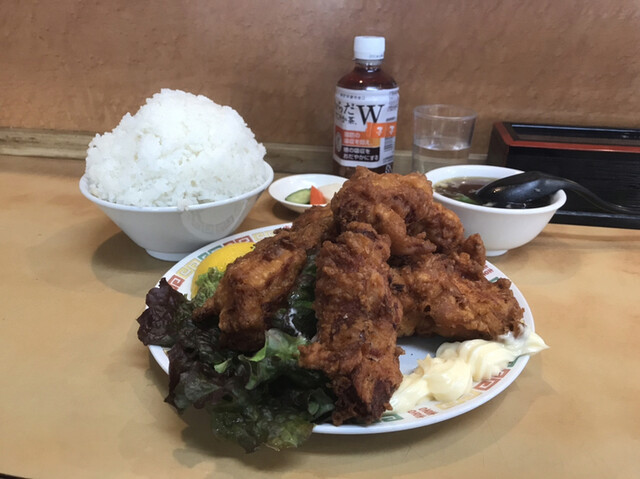 三角ダンベル　唐揚げ定食(大盛り) 三角ダンベル 唐揚げ定食(大盛り) Big Eater] The result of