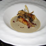 マリーゴールド門司港迎賓館 - 本日のﾏﾙｼｪ お魚のﾎﾟｱﾚ 春ｺﾞﾎﾞｳのｽｰﾌﾟ仕立て 旬の茸のﾌﾘｶｯｾ