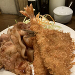 キッチン大正軒 - ミックスB定食    1100円
            （生姜焼き、エビフライ、アジフライ）