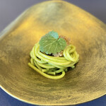 プレゼンテ スギ - クレソンと鴨と猪とフカヒレたけのこのラグー、キタッラで