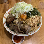 自家製麺 まさき - 【2021.3.9】バキボキアブラ麺900円+麺増し100円+豚増し150円+ねぎ50円