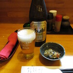 Izakaya Tsuyobou - 瓶ビール(600円)とお通し