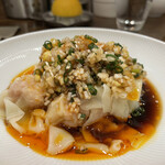 創作麺工房 鳴龍 - 「海老ワンタン（スパイシーガーリックソース）」450円