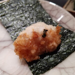 天ぷら 元吉 - 河豚の白子（磯部）